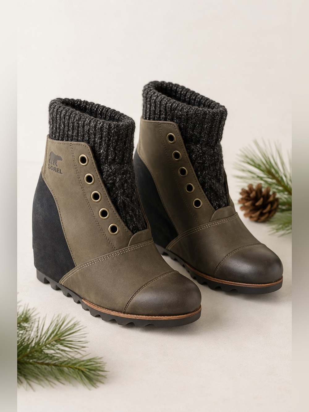 Sorel Joanie Sweater Boots Distinctive Textured Knit Ankle Cuff Gorpcore Urban